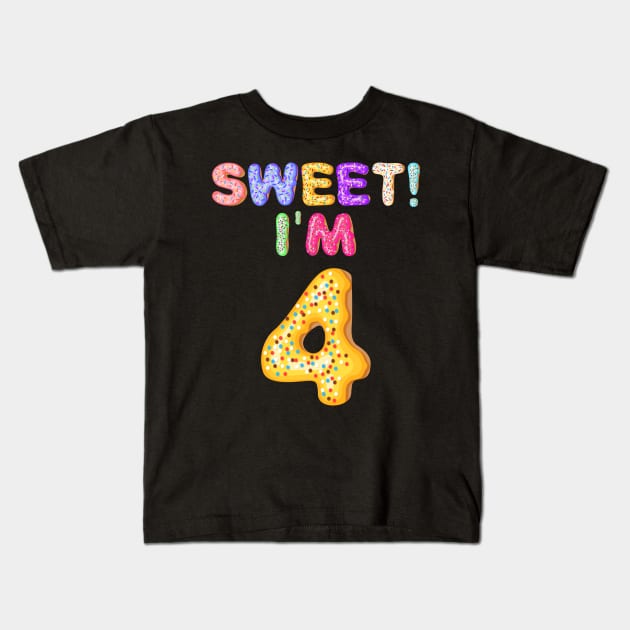 Kids 2015 4th Birthday Sweet I'm 4 Donut Gift Kids T-Shirt by Camryndougherty